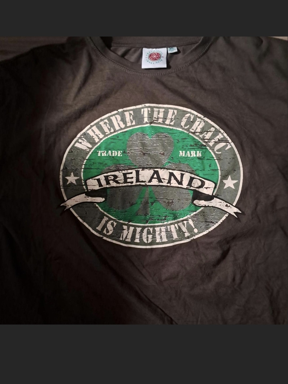Ireland Graphic Crewneck T-Shirt - Dark Brown with Green Shamrock